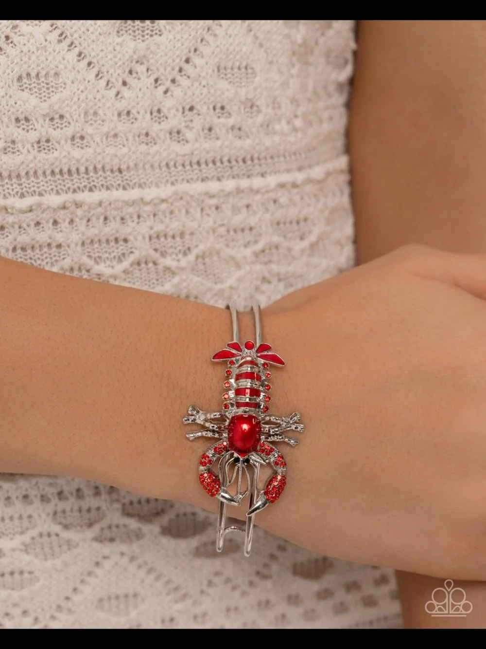 paparazzi Red and Silver Lobster Necklace and Cuff Set - Picture 4 of 4